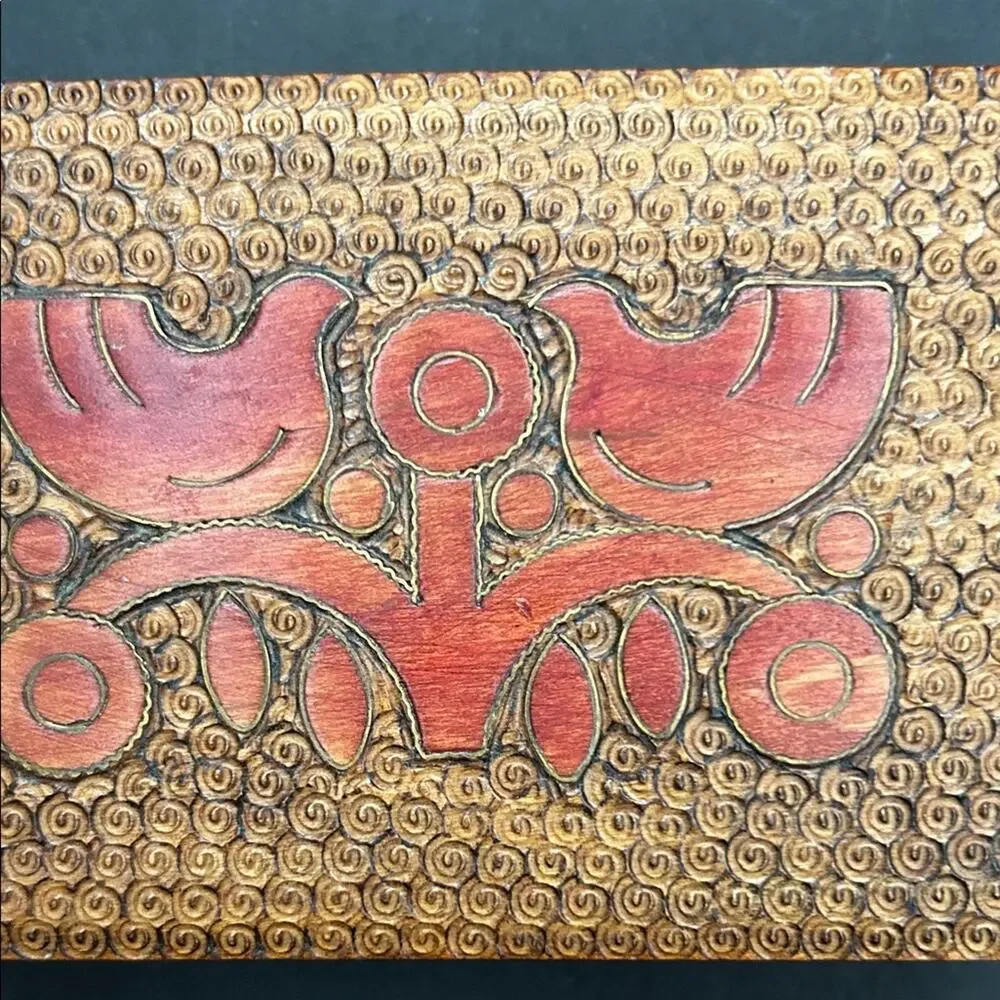Vintage Carved Wooden Jewelry Box with Dove Accents